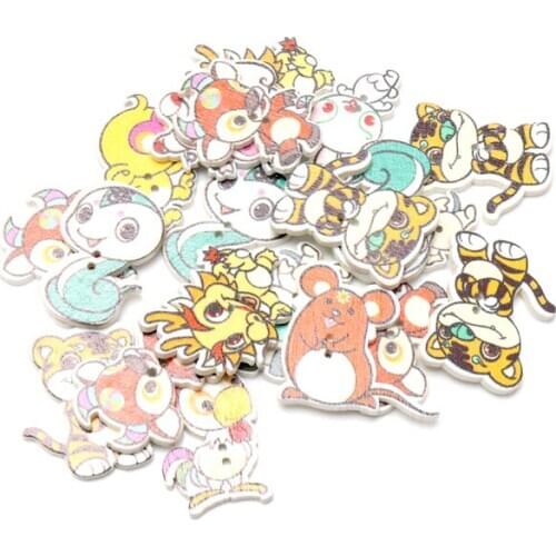 20pcs Mixed Animals 2Hole Wooden Buttons for Scrapbooking Crafts DIY Baby Children Clothing Sewing Accessories Button Decoration