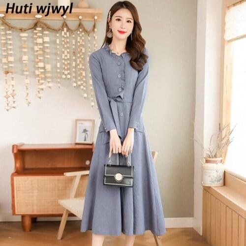 2021 Vintage Solid Cutton Linen Casual Midi Dress Women Bodycon Party Maxi Vestido 3XL Plus Size spring Autumn Sexy Office Dress