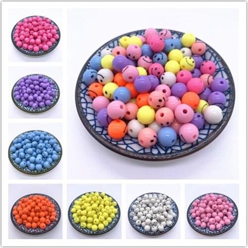 30pcs 10mm Smiley face Acrylic Round Shape Beads For DIY Handmade Jewelry Craft Accessories
