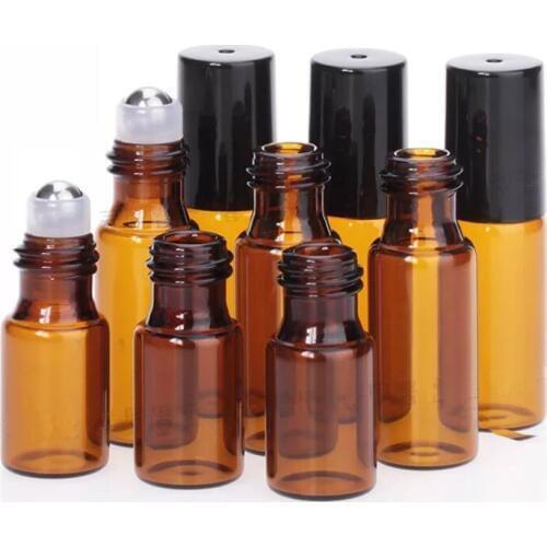 3ml 5ml 10ml Amber Roll On Glass Bottles For Essential Oil Roller Refillable Perfume Bottle Deodorant Glass Containers Vial
