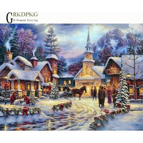5D Full Diy circular Diamond Painting Mosaic Handmade Winter Scenery Cross Stitch Diamond Diamond Embroidery Christmas carriage
