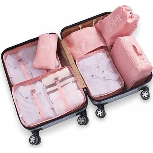 7pcs/set Luggage Organizer Bag Large Waterproof Travel Accessories Polyester Packing Cubes Organiser For Clothing Storage Bags T