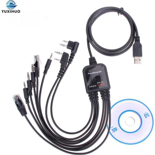 8 in 1 USB Programming Cable with CD Software for Baofeng Handheld Radio MOTOROLA AXU4100 Kenwood TYT QYT ICOM Multiple Radios
