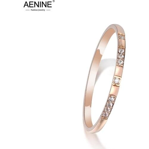 AENINE Office Style Titanium Steel Rhinestone Party Ring Trendy CZ Crystal Rose Gold Wedding Rings Jewelry For Women AR19179