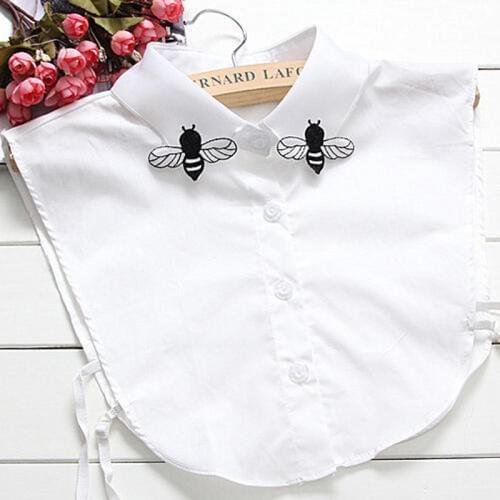 White Cotton Shirt Fine women shirt collar pearl flash drill Exclusive design little bee embroidery false collar cotton