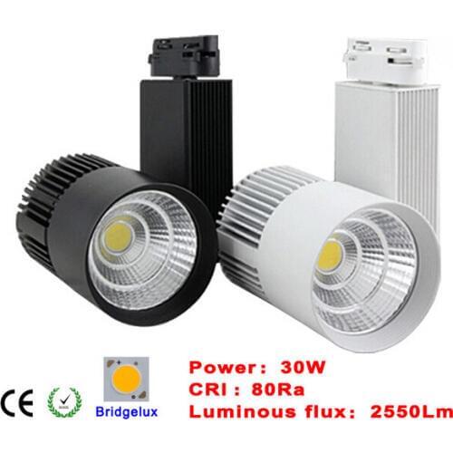 Free Shipping 30W High Bright White shell COB LED track light 30W black shell COB LED track spot light LED track spotlight