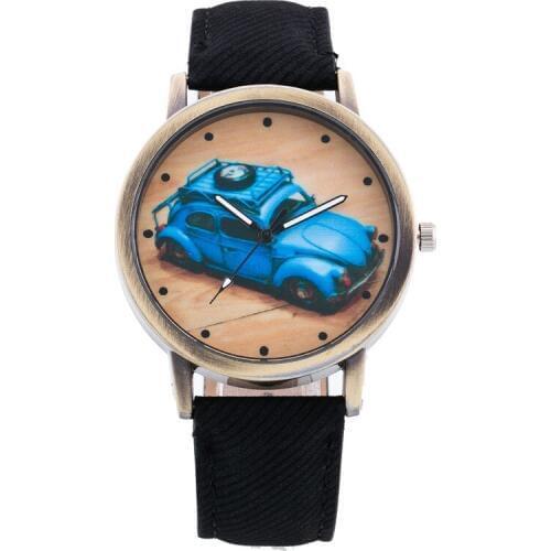 Fashion Casual Womens Quartz Wristwatch Cartoon Car Canvas Womens Bracelet Watch Childrens Watch Relogio Feminino Girls Gift