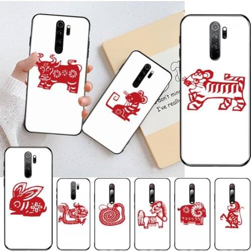 Chinese style paper-cut zodiac signs Soft black Phone Case for Redmi Note 8 8A 8T 7 6 6A 5 5A 4 4X 4A Go Pro