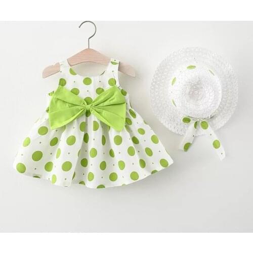 Baby Dress Summer Bow Dot Print Princess Birthday Dress for Girls Dress With Bow Hat 2pcs Outfits Baby Girl Clothes Set