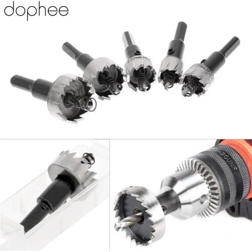 Dophee 5PCS Drilling Accessories Woodworking Tools 16-30mm HSS Drill Bits Carbide Tip High Speed Steel Hole Saw for Drill+Wrench