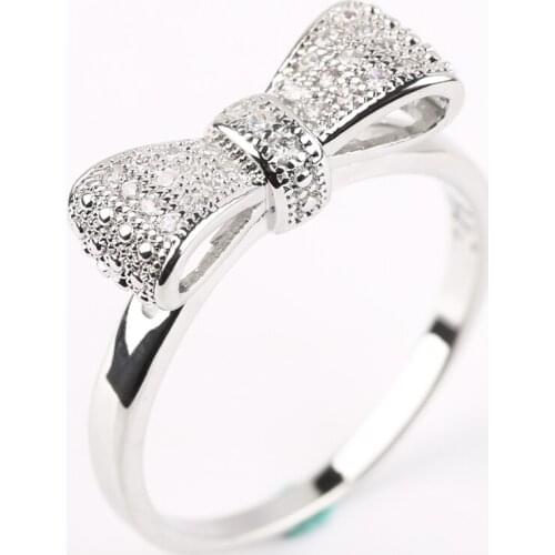 Elegant Bow-knot Crystal Rings for Women Wedding Engagement Party Silver Plated Cubic Zircon Ring Charm Jewelry Accessories Gift