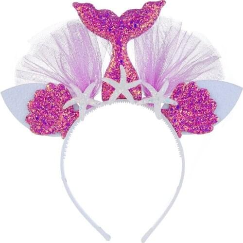 Feverbary Little Mermaid Party Crown Headband Mermaid Tail Hat Photo Props for Girl Birthday Party Mermaid Hair Accessories