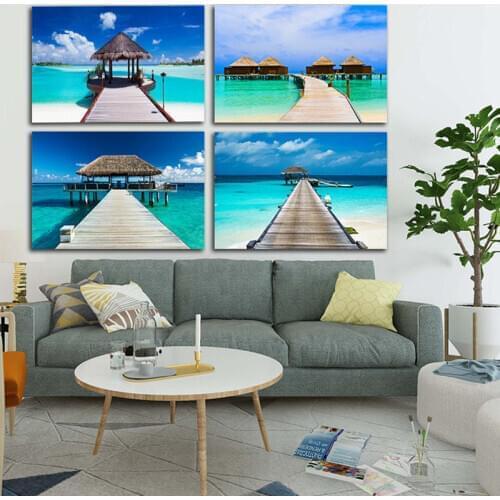 Blue Sky Maldives Mediterranean landscape Seaside Landscape Poster Prints Canvas Art Wall Paintings Picture Living Room Home Dec