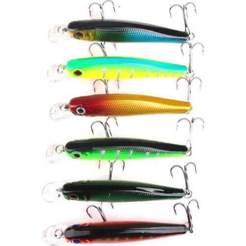 HENGJIA 1 pack of 6pcs Colorful Fishing Lures 8.5CM/8.5G Artificial baits tackle 3D Fish Eyes with Hooks pesca Fishing accessory