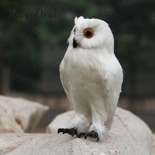 MagiDeal Fake Artificial Owl Bird Feather Realistic Taxidermy Home Garden Decor White Garden Crafts Decorations Accessories