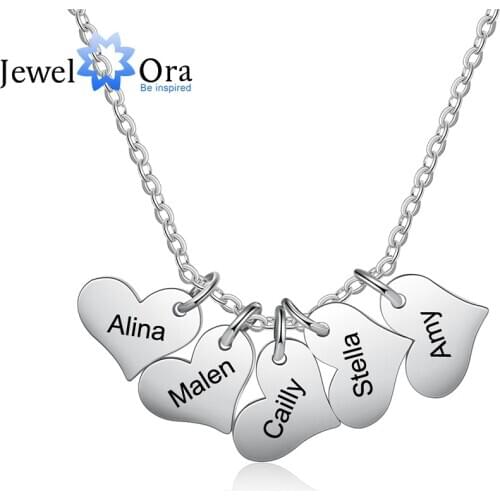 JewelOra Personalized Engraving Necklace with 2-5 Hearts Stainless Steel Custom Pendant for Women Family BFF Best Friend Gifts