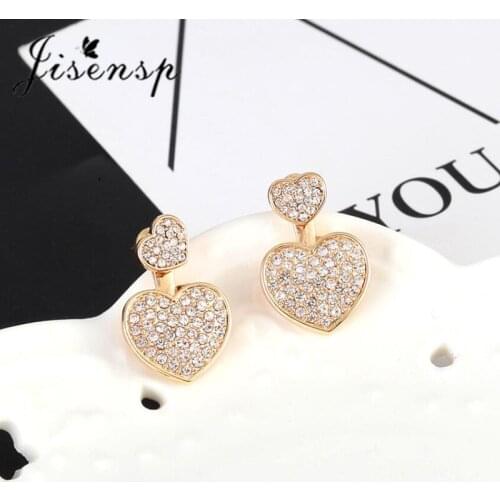 Jisensp Minimalist Rhinestone Heart Ear Jackets Romantic Double Heart Stud Earrings Everyday Jewelry for Women Girls Best Gift