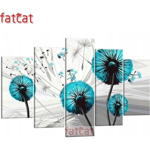 FATCAT Dandelion 5 Piece Diy Diamond Painting Full Square Round Drill Diamond Embroidery Plant Scenery Home Decor Gift AE1802