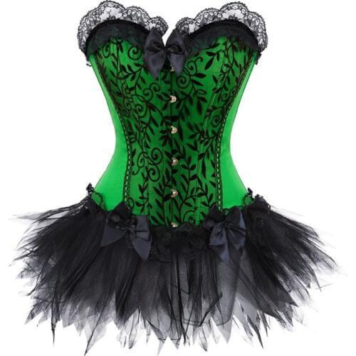 Corset Overbust Tutu Skirt Corset Bustier Lace Party Showgirl Dance Dress Plus Size Gothic Sexy Burlesque Exotic Green Purple
