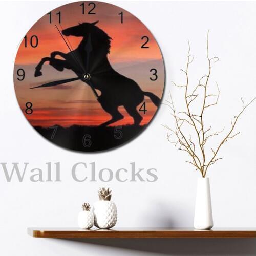 Horse Pattern Round Wall-Clocks Decor Numeral Digital Dial Mute Silent Digital Clocks Battery Operated Clocks Living Room Wall