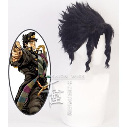 Kujo Jotaro Wig Mixed Black Blue Anime JOJOs Bizarre Adventure Akatsuki Cosplay Hair Synthetic Cosplay Wig 30cm