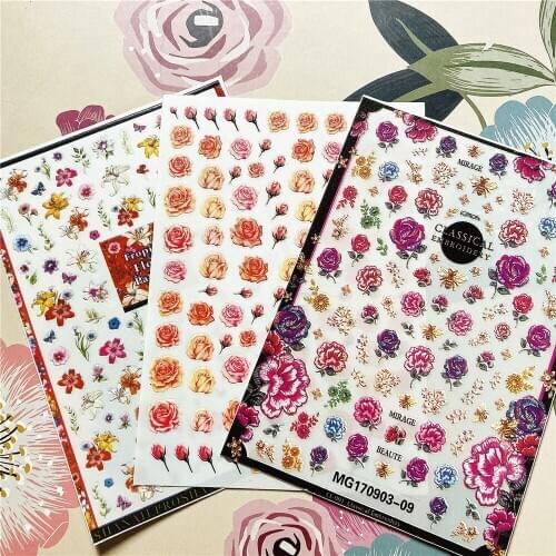 MG170903-09 MG200326-24 Blooming multicolored roses 3D Back glue Nail decal Nail sticker Nail decoration Nail art Nail ornament