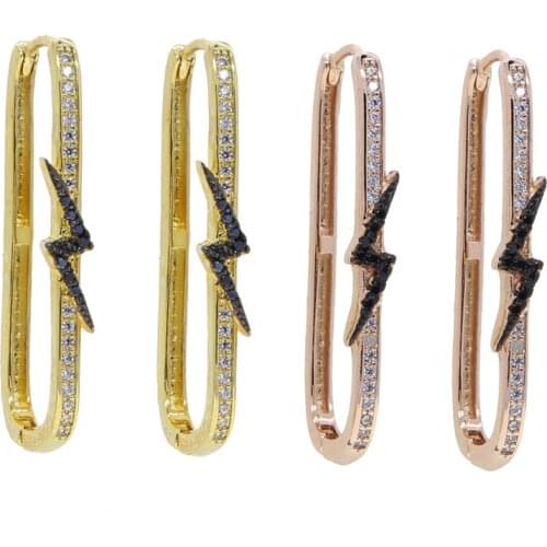 Micro Pave White Black CZ Rose Gold Colors Multi Piercing Bolt Flash Summer Earring