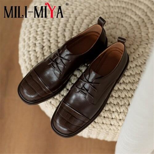 MILI-MIYA New Arrival Women Cow Leather Thick Heels Pumps Slip On Round Toe Solid Color Office Career Shoes Size 34-40 For Lady