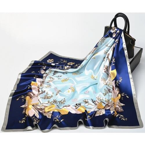 Fashion Silk Satin Neck Scarves For Women Square Shawls Floral Printed Kerchief Hijab Scarf Female 90*90cm Bag Scarfs For Ladies