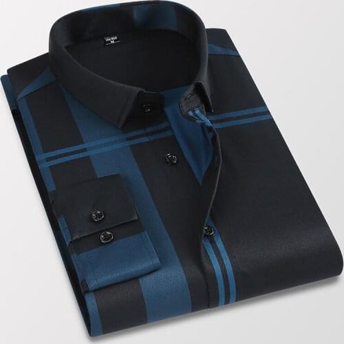 Mens Striped Shirts 2021 New Fashion Slim Mens Thin Long-sleeved Shirt Mens Button Plaid Shirts Business Male Clothing