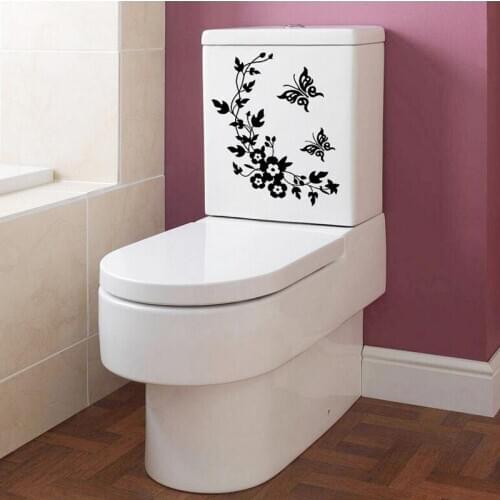 Butterfly Flower Toilet Seat Sticker Vine Bathroom Stickers Living Room Bedroom Wall Stickers Waterproof Removable Home Decor