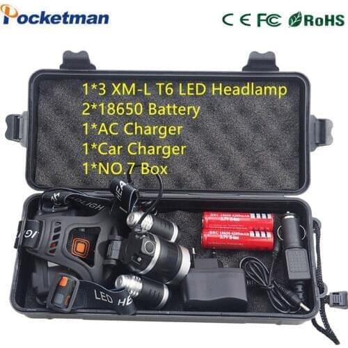 3T6 headlamp 3x XM-L T6 LED Headlight 10000 Lumen Head Lamp Flashlight lampe frontale Lanterna led Headlamp 90 degree night