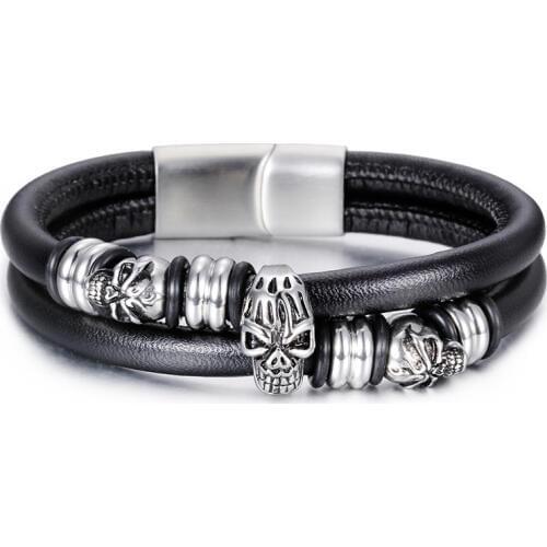 New Luxury Stainless Steel Accessories Black Genuine Leather Combination Men Bracelets Woven Bracelet For Men Birthday