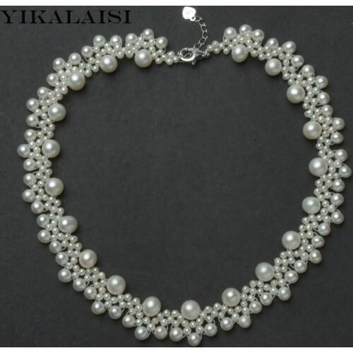 YIKALAISI 2017 100% Natural Freshwater Pearl Necklace 3-4mm,4-5mm,7-8mm Real Pearl 45 CM real Silver Jewelry For Women best gift