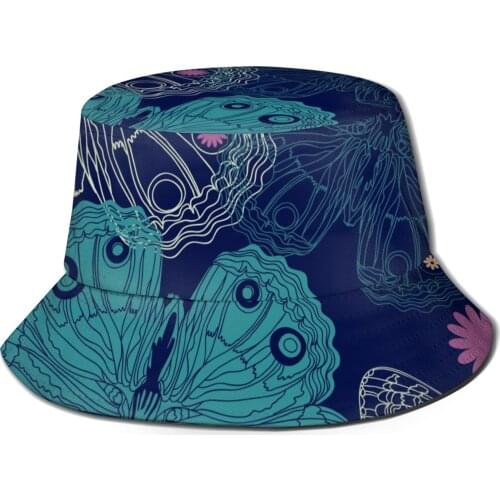 CINESSD 2021 Men Women Summer Beautiful Butterfly Navy Blue Bucket Hat Bob Fisherman hat Outdoor Travel Sun Visor Fashion Panama