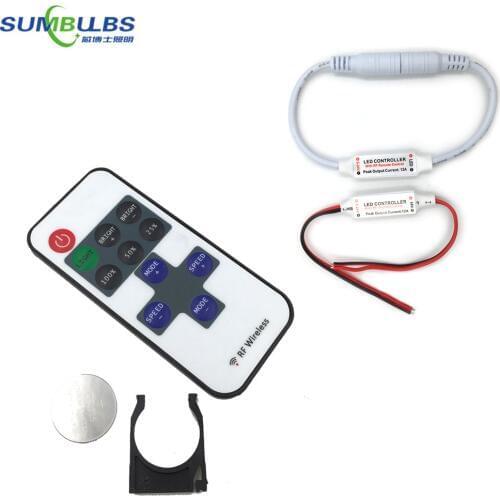 RF Wirleless Mini Remote Control Dimmer Controller for LED Strip Lighting with DC 5-24V 1-12A LED Driver 15M Control Distance