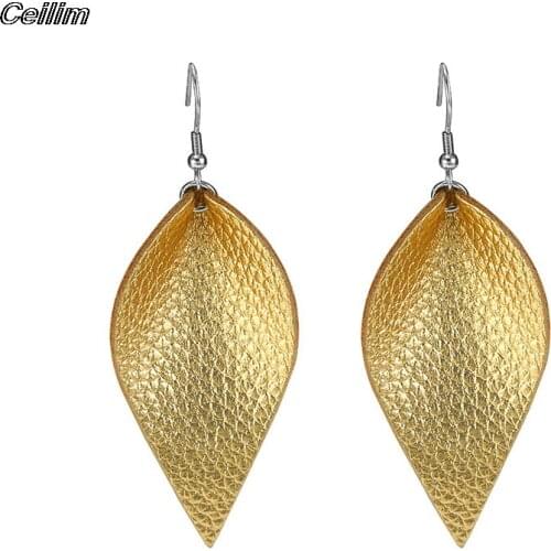 Multicolor Ethnic Lightweight Teardrop Dangle Statement Earring Femme Jewelry Fashion Faux Leather Leaf Earrings For Women Gift
