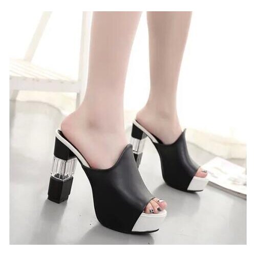 New Fashion Summer Women Slippers High Heels Sandal Fashion Evening Shoes Ladies Square Toe High Heel Elegant Sandal 20204 black