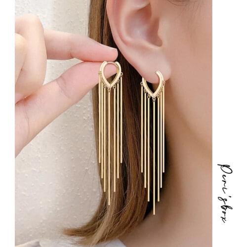 PerisBox Gold Color Circle Tassel Earrings for Women Long Thread Geometric Earrings Minimalist Long Drop Earrings 2020 Jewelry