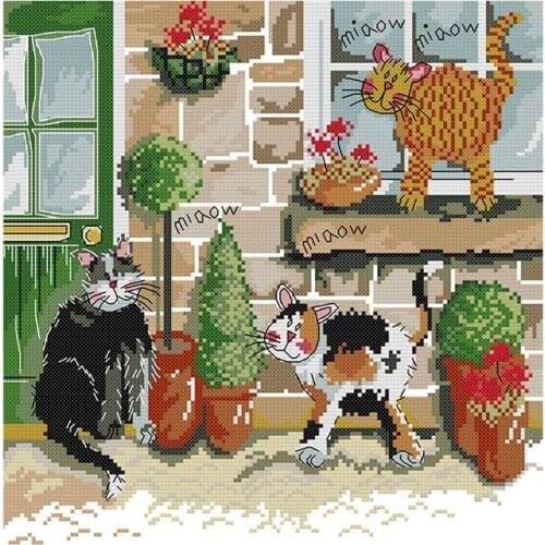 Stamped Cross Stitch Kits Preprinted Embroidery Cloth DIY Needlepoint Kits for Beginners - Meow Meow Meow