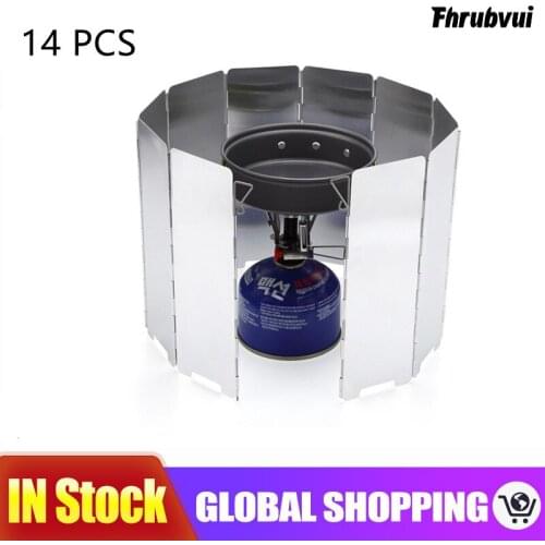 14 Plates Foldable Gas Stove Windshield Outdoor Camping Cooking Windproof Screen Aluminum Alloy Stove Wind Shield