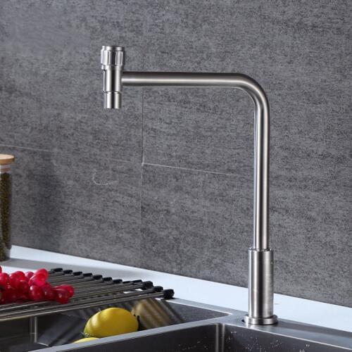 Kitchen Faucet 360 Degree Basin Faucets Single Handle Single Hole Mixer Sink Tap Single Cold Water 304 Stainless Steel Taps