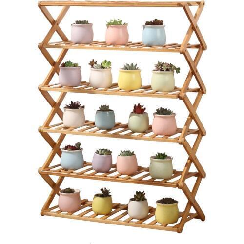 Rack Balcony Indoor Simplicity Multi-storey Small-scale Bamboo Flowerpot Shelves Exemption Install Bay Window Solid Wood Shelf