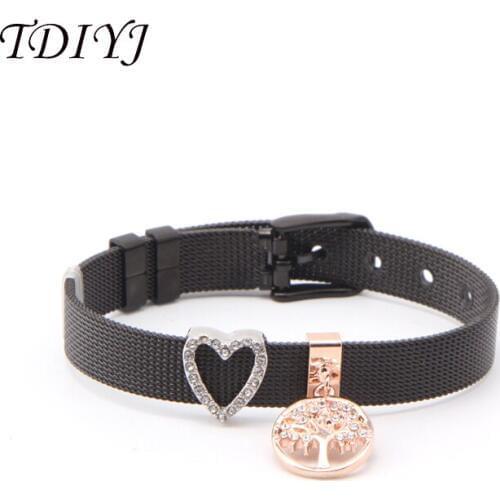 TDIYJ I LOVE MOM Life Tree Heart Black Bracelet DIY Personized Keeper Mesh Fit For Stainless Steel Bracelet 6Pcs/lot