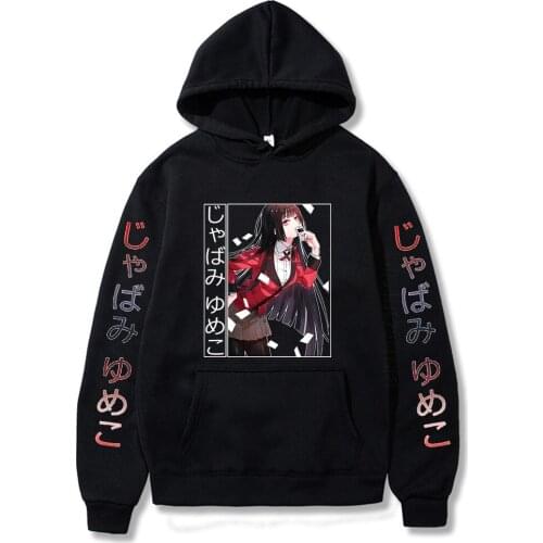 Kawaii Kakegurui Hoodies Men Women Long Sleeve Crew Neck Fashion Designer Streetwear Anime Black Hoodies