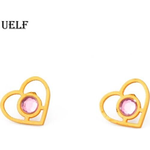 Uelf Woman For Earrings Fashion Stainless Steel Jewelry Girl Trend Gift Simple Pink Heart Stud Earrings