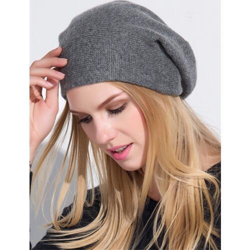 High quality pure goat cashmere women new fashion thick crimping casual beanies hats caps neutral grey EU/M(56-58cm)