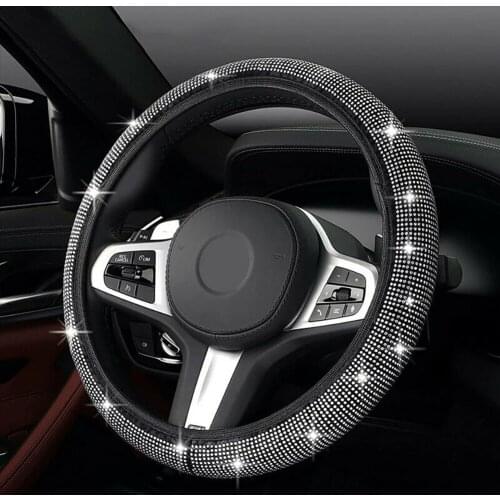 Crystal Silver Car Steering Wheel Cover For Women Flannel With Crystal Rhinestones Universal For 37-38cm Car Accessories