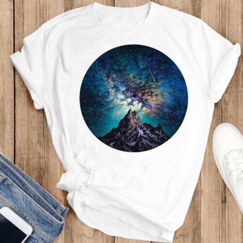Women Sweet Cartoon Mountain Painting Clothing Fashion Print Short Sleeve Summer Lovely Clothes Tops Tees Tshirt T-Shirt