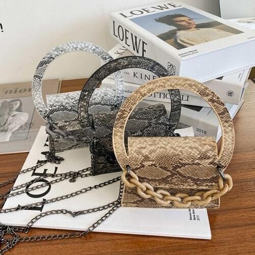 Snake Print Women Shoulder Tote Bags PU Chain Serpentine Mini Messenger Handbags Youth Ladies Simple Versatile Bag